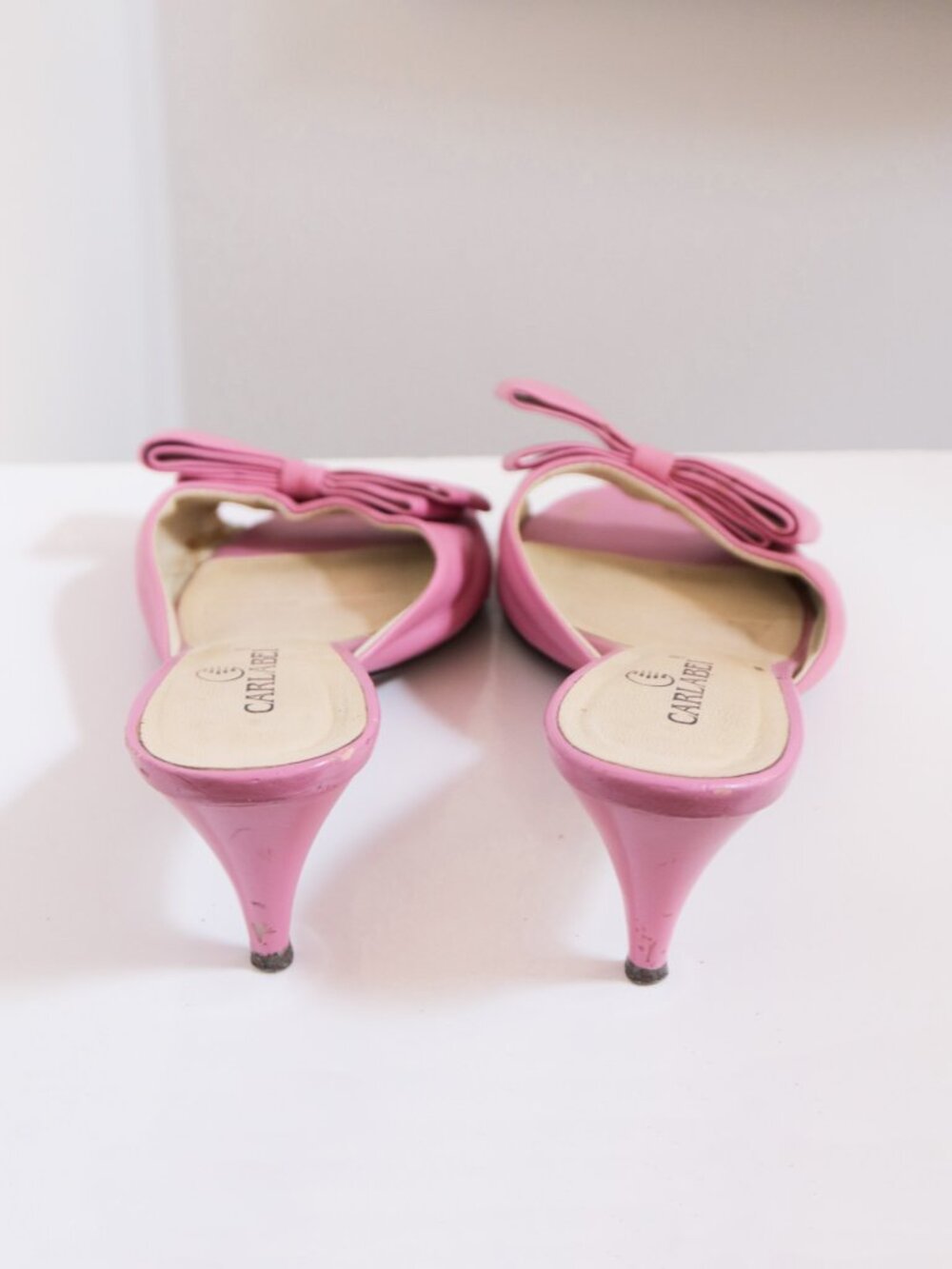 Medium Pink Faux Leather Bowknot Kitten Heels, Simple Solid, Spring Summer - Picture 5 of 13